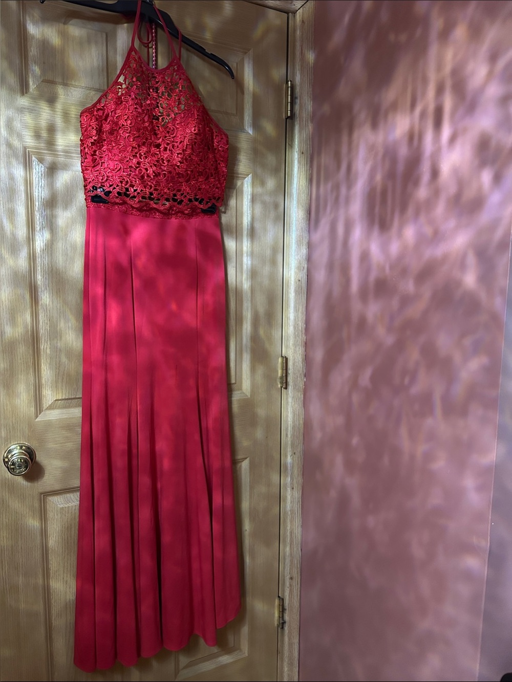 Masquerade Red Lace Halter Gown